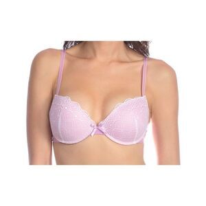 Hers By Herman Womens Pink White Floral Lace Stretch Padded Push Up Bra Size 36C